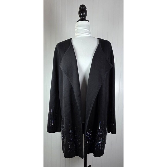 Alfani Black Knit Open Front Sequin Embellished Cardigan Womens Size L - Picture 2 of 15